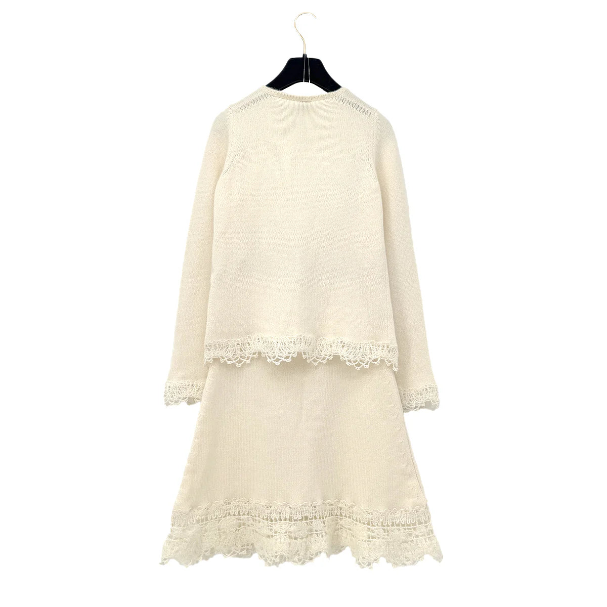CHANEL KNITTING LACE CARDIGAN SKIRT SET IVORY CASHMERE 36 06C RTW