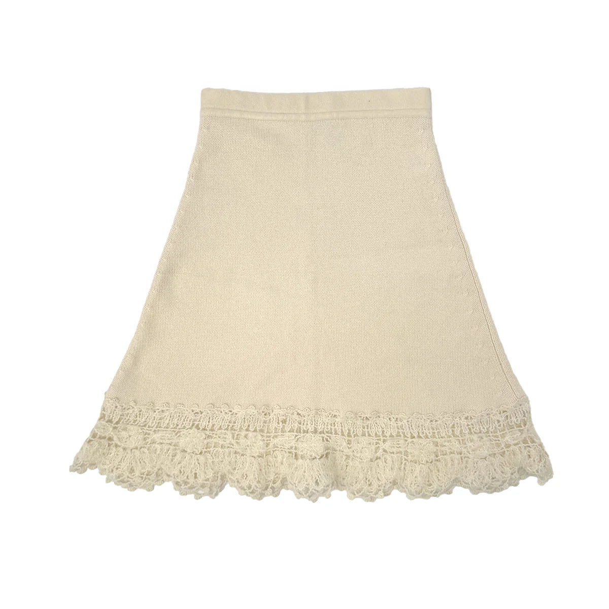 CHANEL KNITTING LACE CARDIGAN SKIRT SET IVORY CASHMERE 36 06C RTW