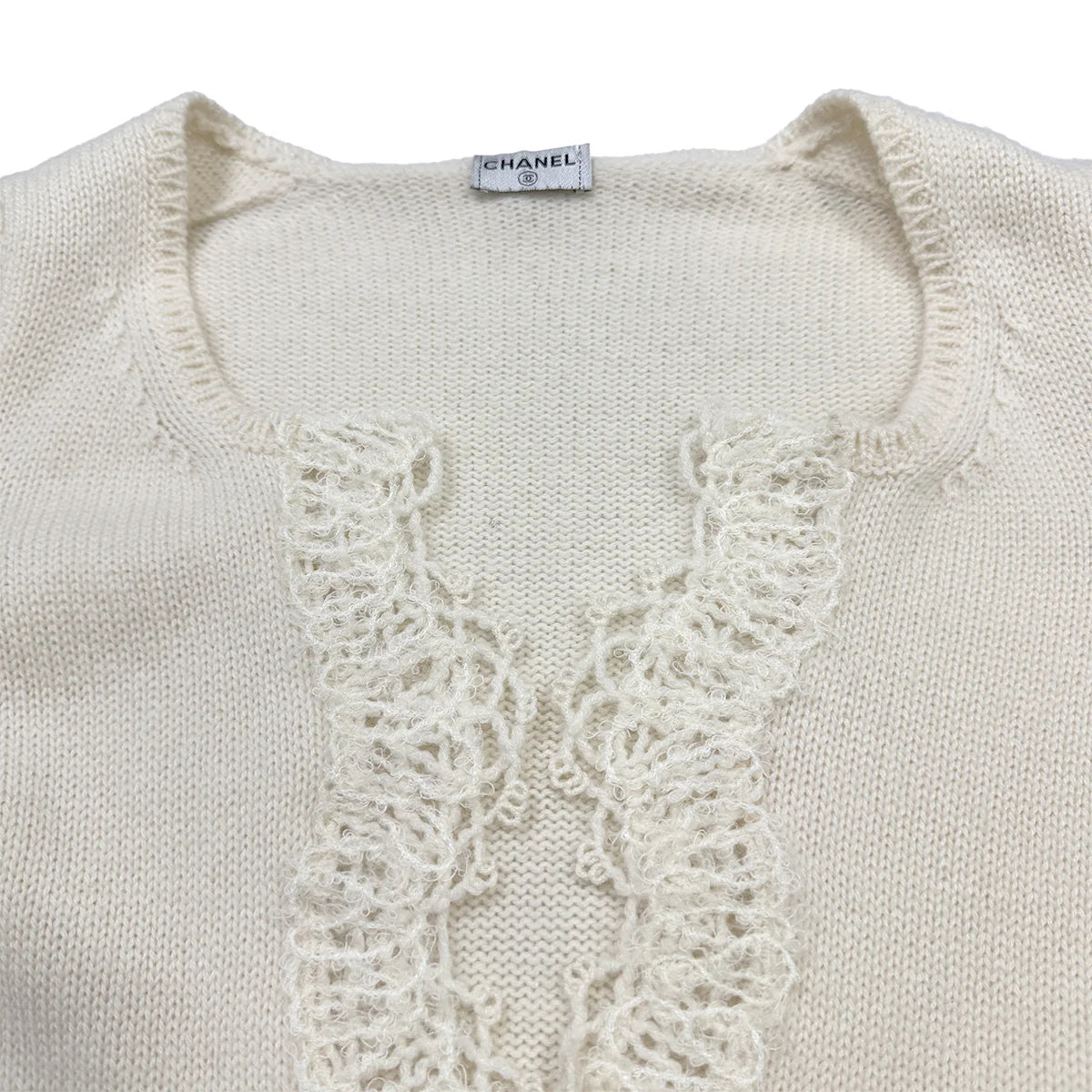 CHANEL KNITTING LACE CARDIGAN SKIRT SET IVORY CASHMERE 36 06C RTW