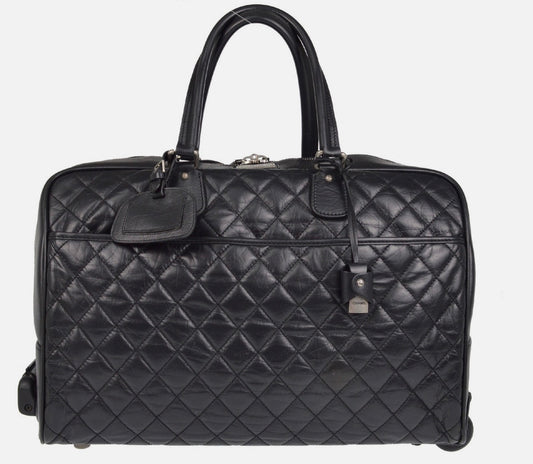 Chanel Black Calfskin Paris NY Carry-On Rolling Luggage