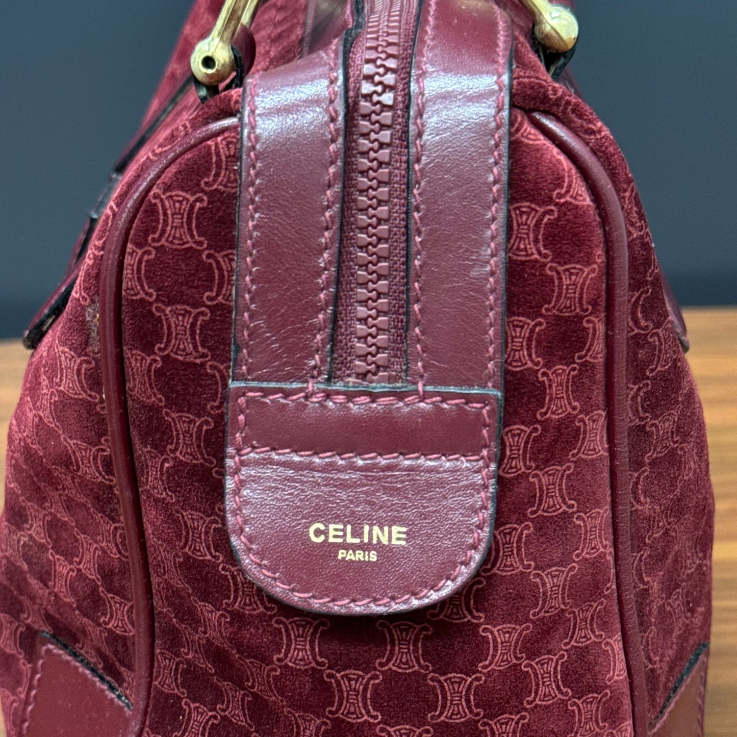 Sac Céline Boston en veau velours bordeaux