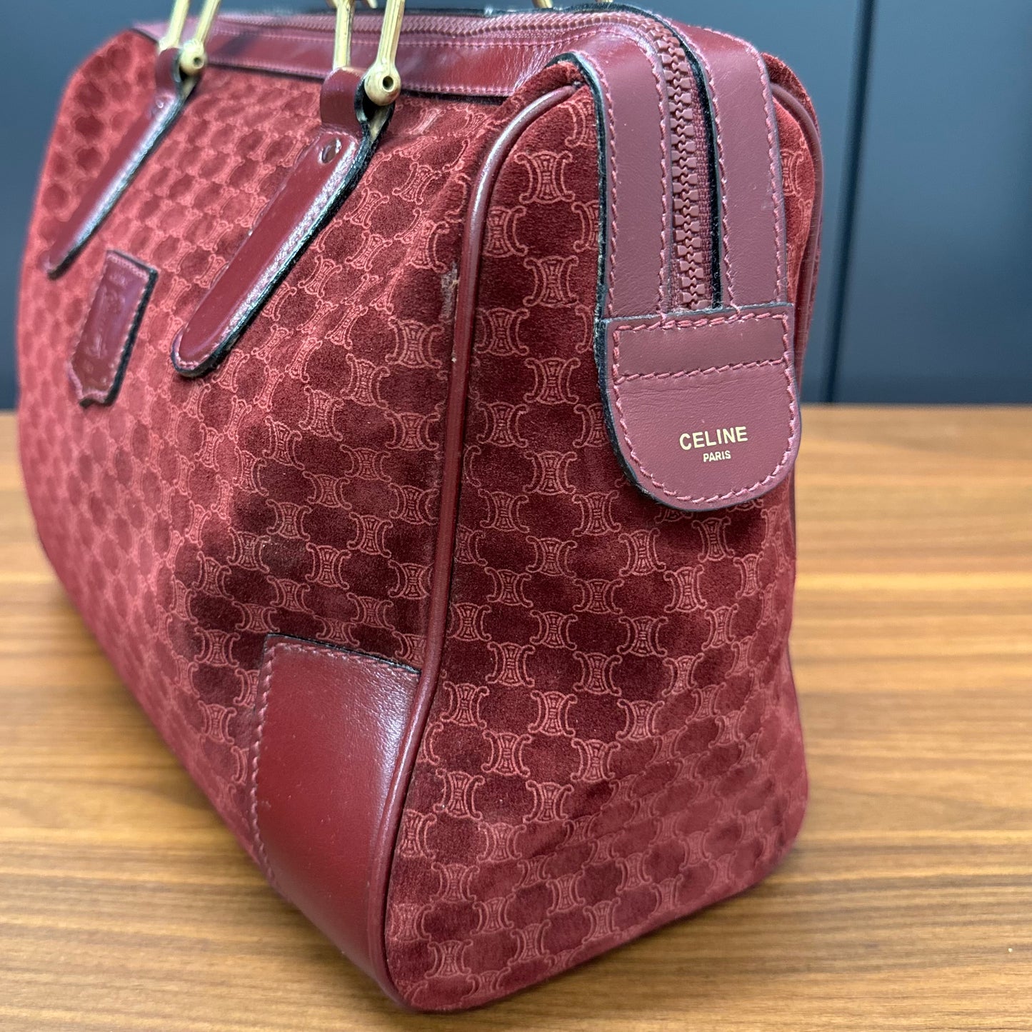 Sac Céline Boston en veau velours bordeaux