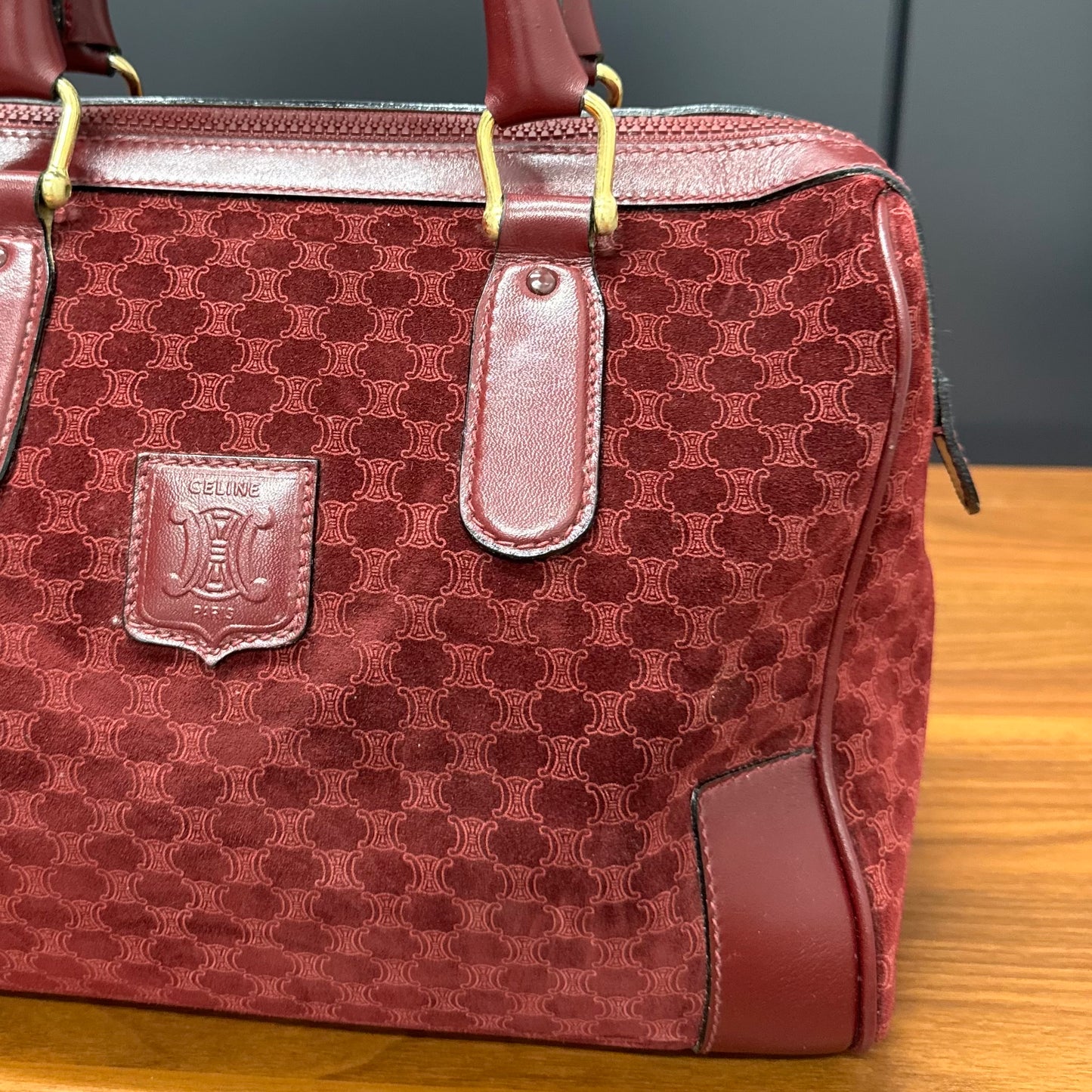 Sac Céline Boston en veau velours bordeaux