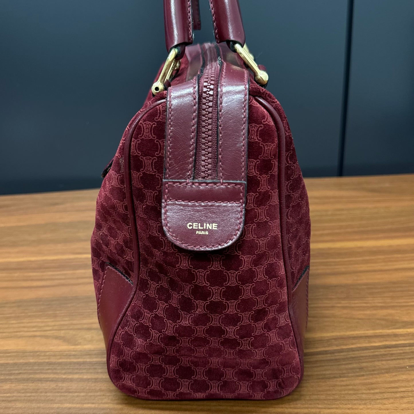 Sac Céline Boston en veau velours bordeaux