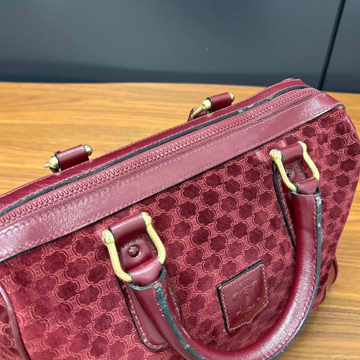 Sac Céline Boston en veau velours bordeaux