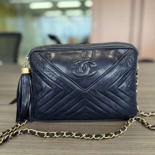 Chanel camera  chevron navy