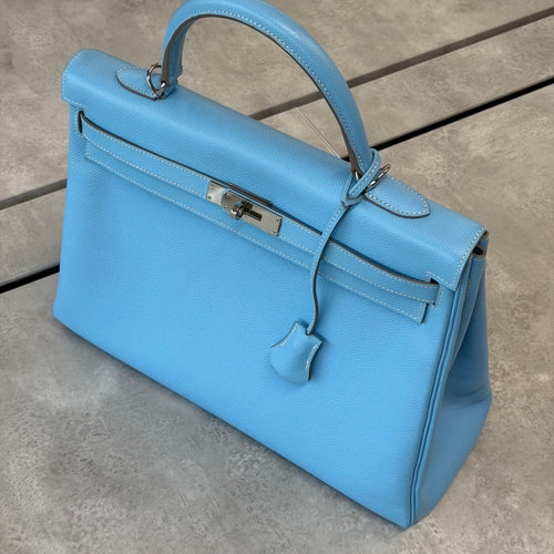 Hermès Kelly 35 en cuir epsom bleu retourné
