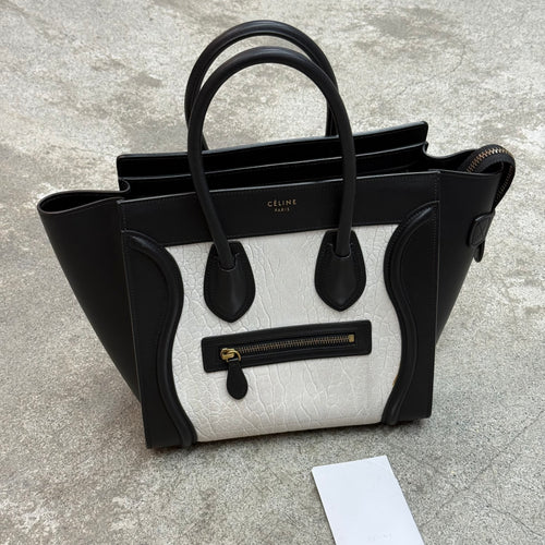 Céline Luggage en cuir de veau noir et blanc