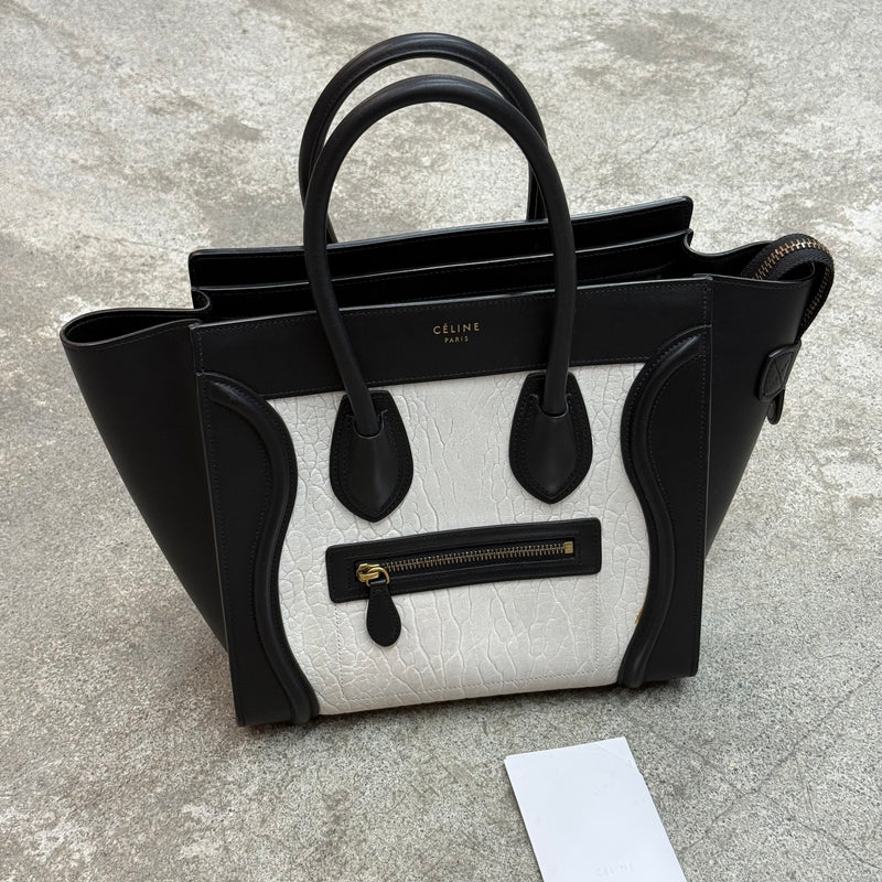 Céline Luggage en cuir de veau noir et blanc