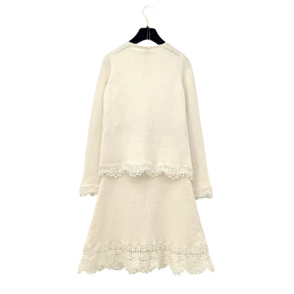 CHANEL KNITTING LACE CARDIGAN SKIRT SET IVORY CASHMERE 36 06C RTW