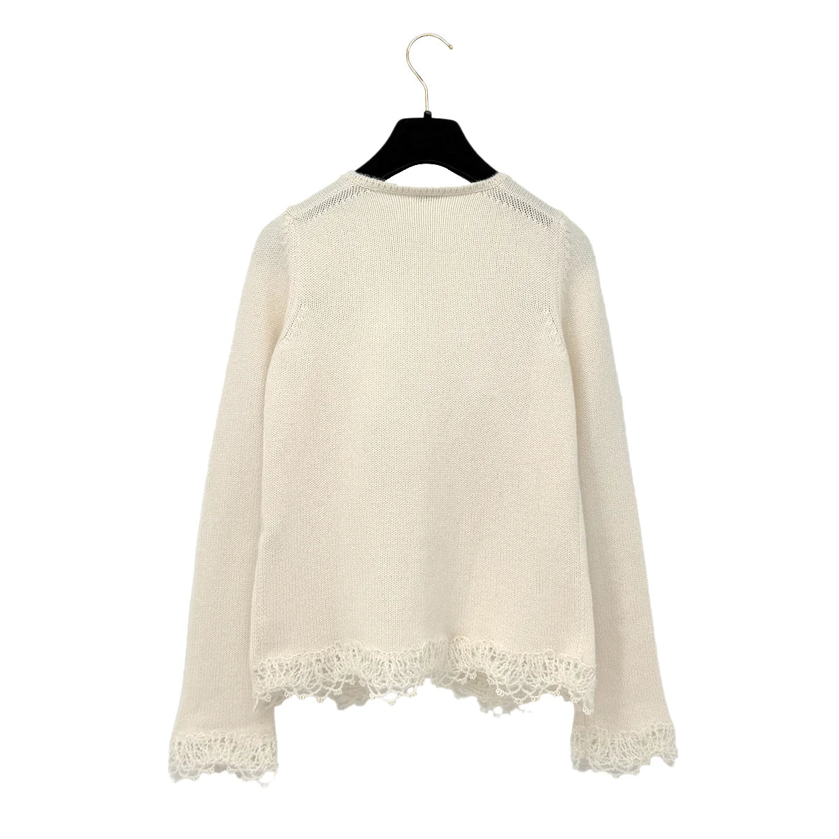 CHANEL KNITTING LACE CARDIGAN SKIRT SET IVORY CASHMERE 36 06C RTW
