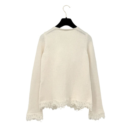CHANEL KNITTING LACE CARDIGAN SKIRT SET IVORY CASHMERE 36 06C RTW
