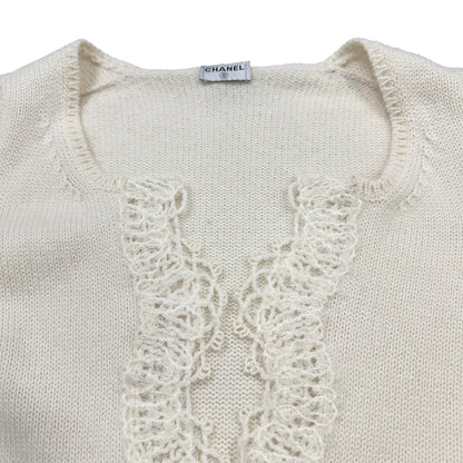CHANEL KNITTING LACE CARDIGAN SKIRT SET IVORY CASHMERE 36 06C RTW