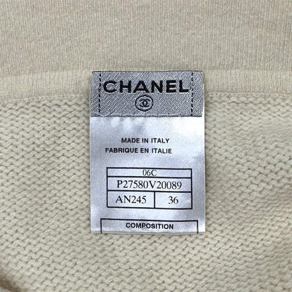 CHANEL KNITTING LACE CARDIGAN SKIRT SET IVORY CASHMERE 36 06C RTW