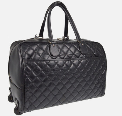 Chanel Black Calfskin Paris NY Carry-On Rolling Luggage
