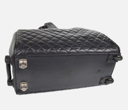 Chanel Black Calfskin Paris NY Carry-On Rolling Luggage